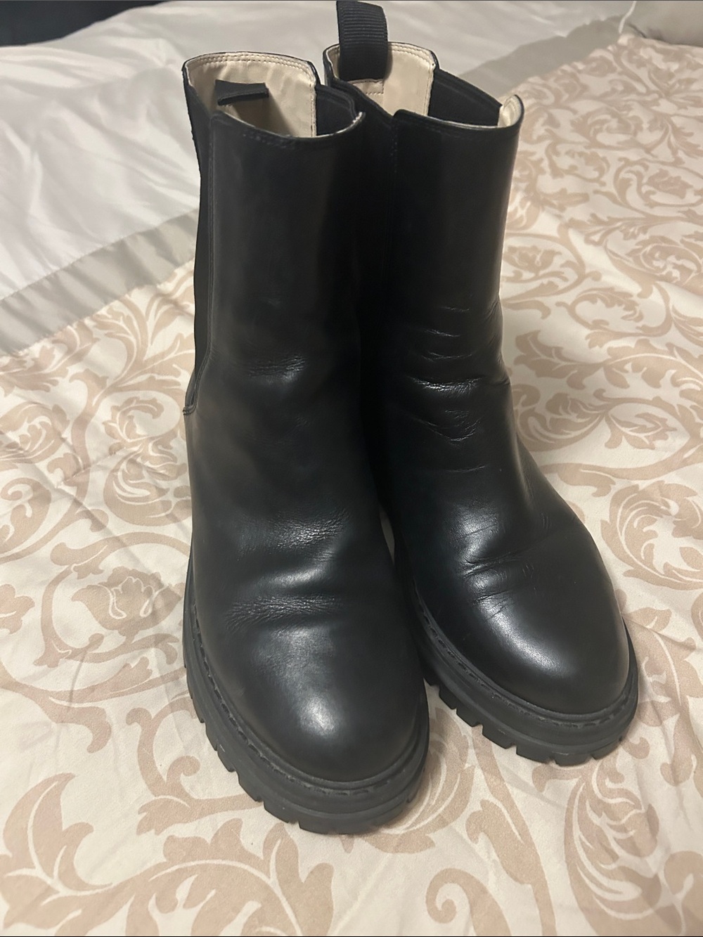 Cole Haan Black Leather Lace-Up Chunky Ankle Boots